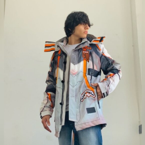 Men's Sprayground Grey Lt Grey Orange Hooded Parka Jacket NWT